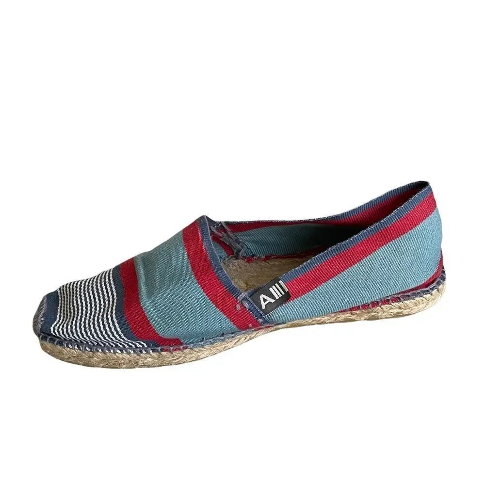 ARTISANAT FRANCAIS Striped Flat Slip-On Espadrilles Loafers Sandals Blue Red 40